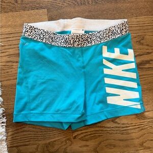 Nike Women's Blue Athletic Shorts with White Logo